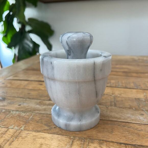 Unbranded Other - Polished Marble Mortar and Pestle Set Gray and White Heavy